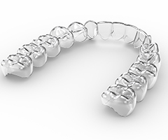 A 3D image of an Invisalign aligner used to correct crowded teeth in Charlottesville