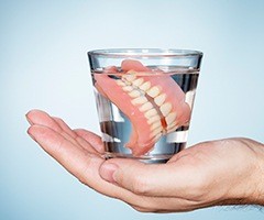 Full dentures in glass of water